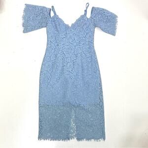 Bardot Karlie Cold Shoulder Blue Lace Midi Cocktail Dress